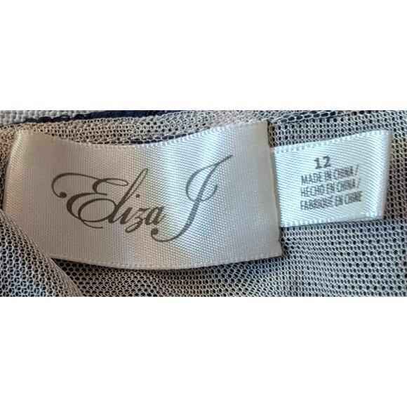 Womens Eliza J Ruffle Top Sleeveless Lace Insert Knee Length Sheath Navy Blue 12 - Picture 4 of 5